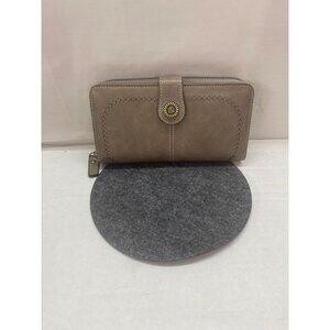 Grey Women's Trifold Zipper Around Snap Card Holder Wristlet w Detachable Strap